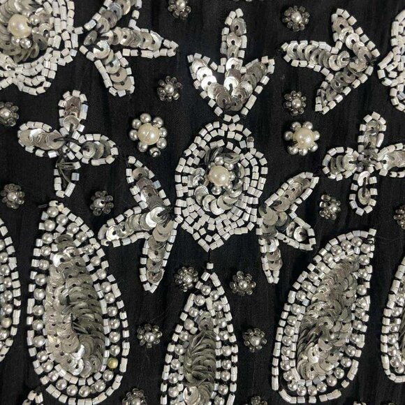 EUC Laurence Kazar Black & Silver Beaded 100% Silk Blouse size Medium - Picture 3 of 7